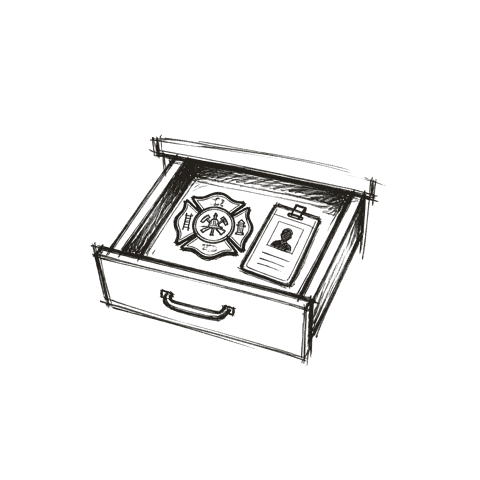 a quick sketch of a badge and id card in a drawer
