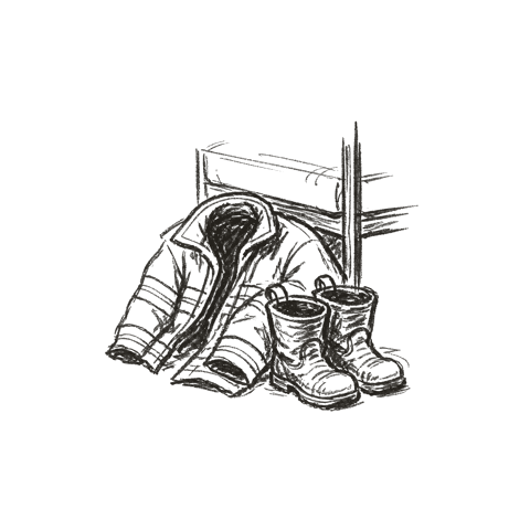 a quick sketch of turnout gear laid out by a bunk