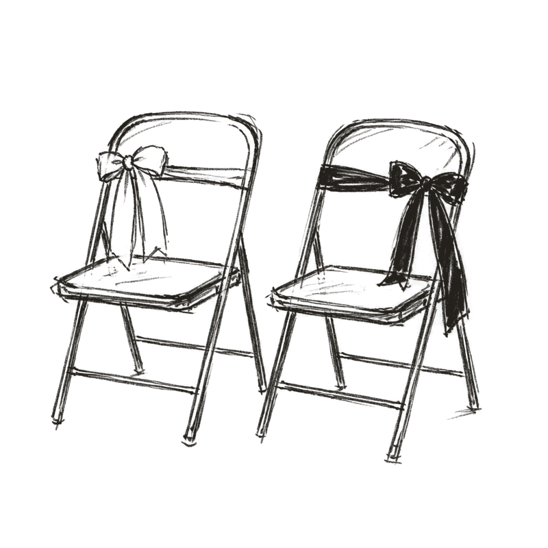 a quick sketch of two folding chairs, one with a white ribbon and one with a black